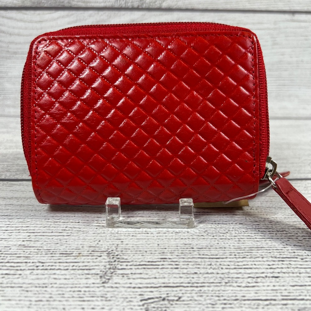 Red Leather Quilted Embossed Wallet